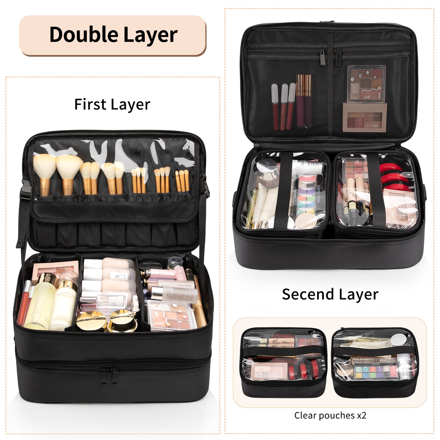 Relavel Double Layer XL Makeup Travel Case Organizer
