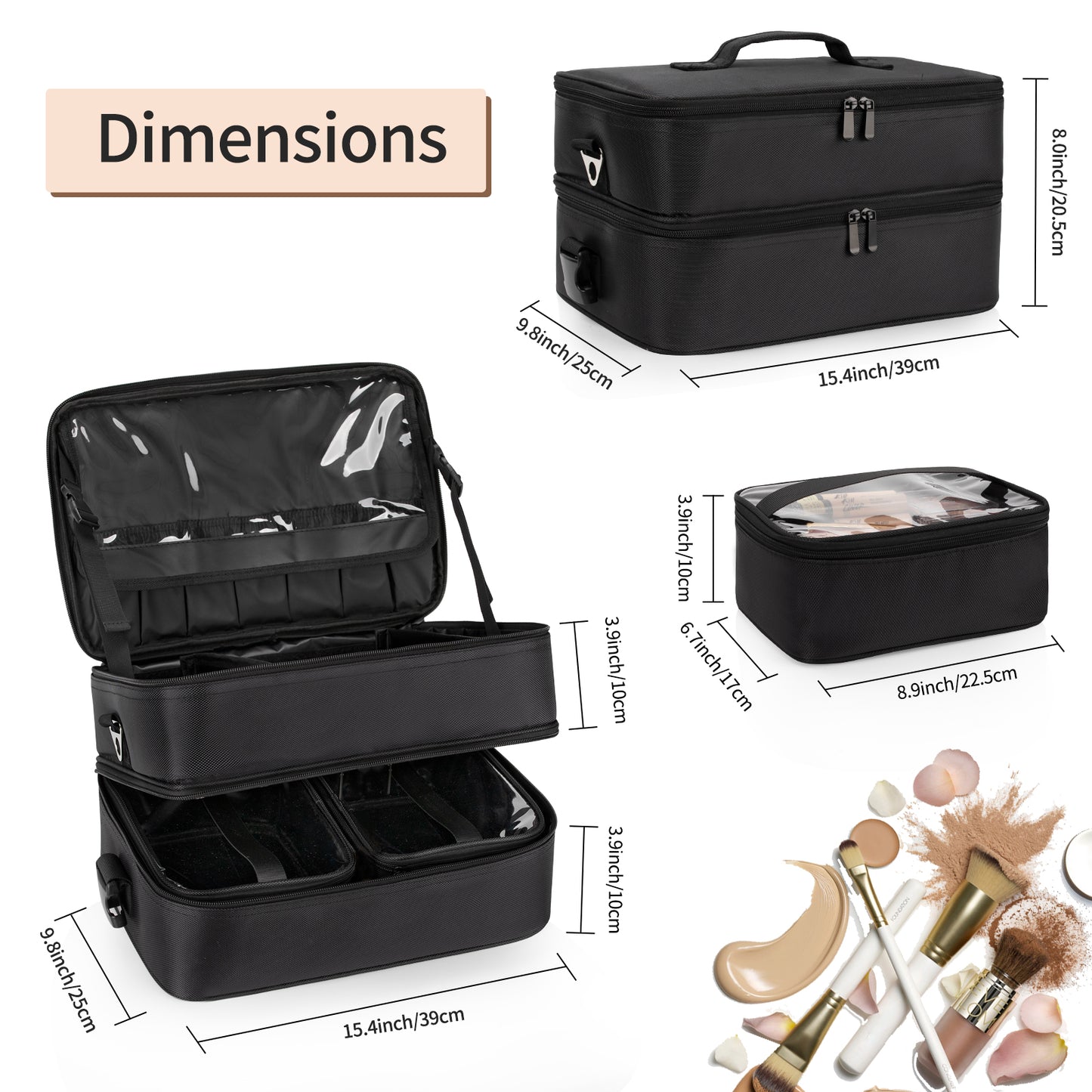 Relavel Double Layer XL Makeup Travel Case Organizer