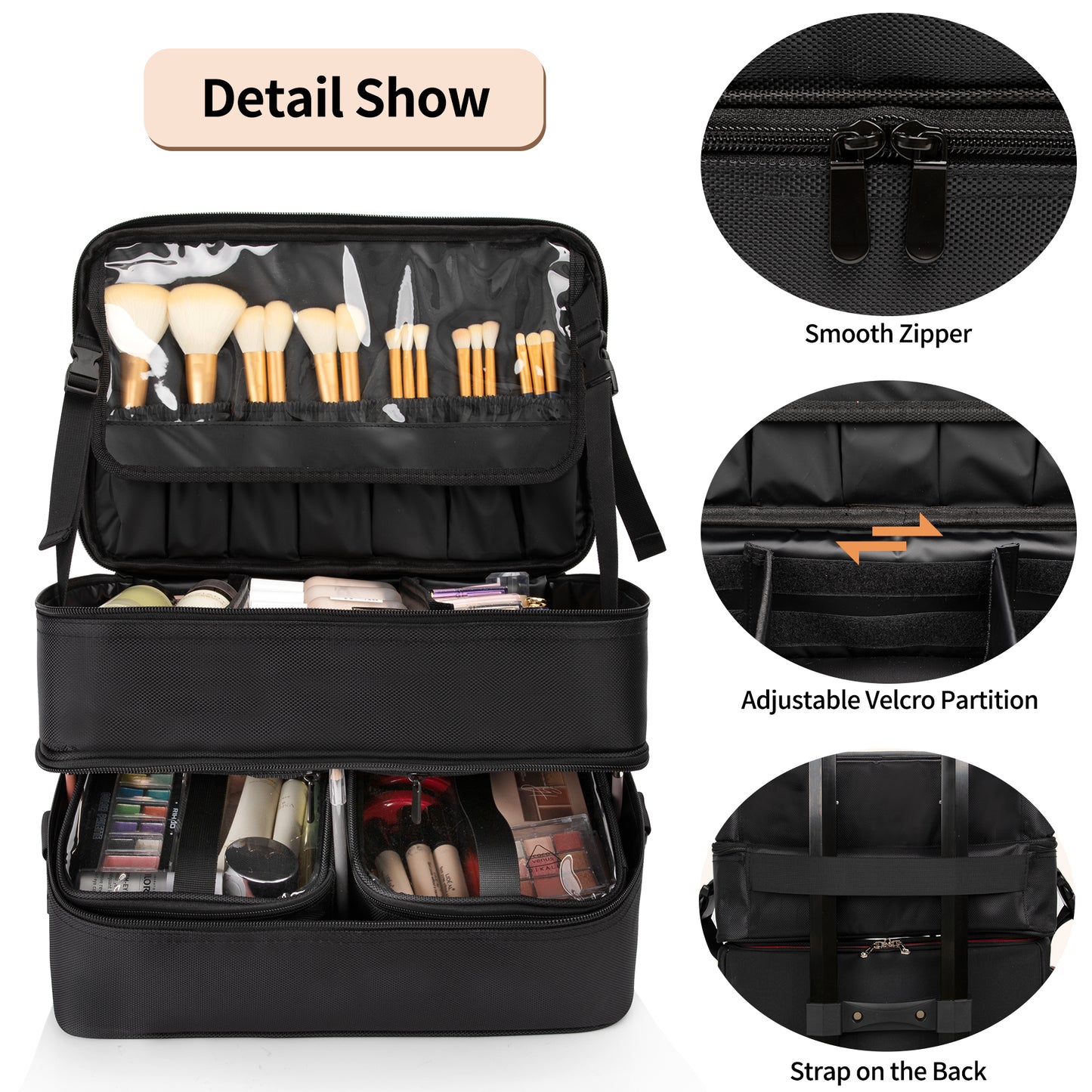 Relavel Double Layer XL Makeup Travel Case Organizer