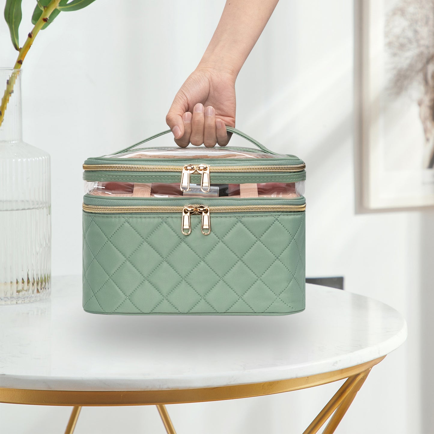Double Layer Cosmetic Cases Travel Makeup Organizer Bags
