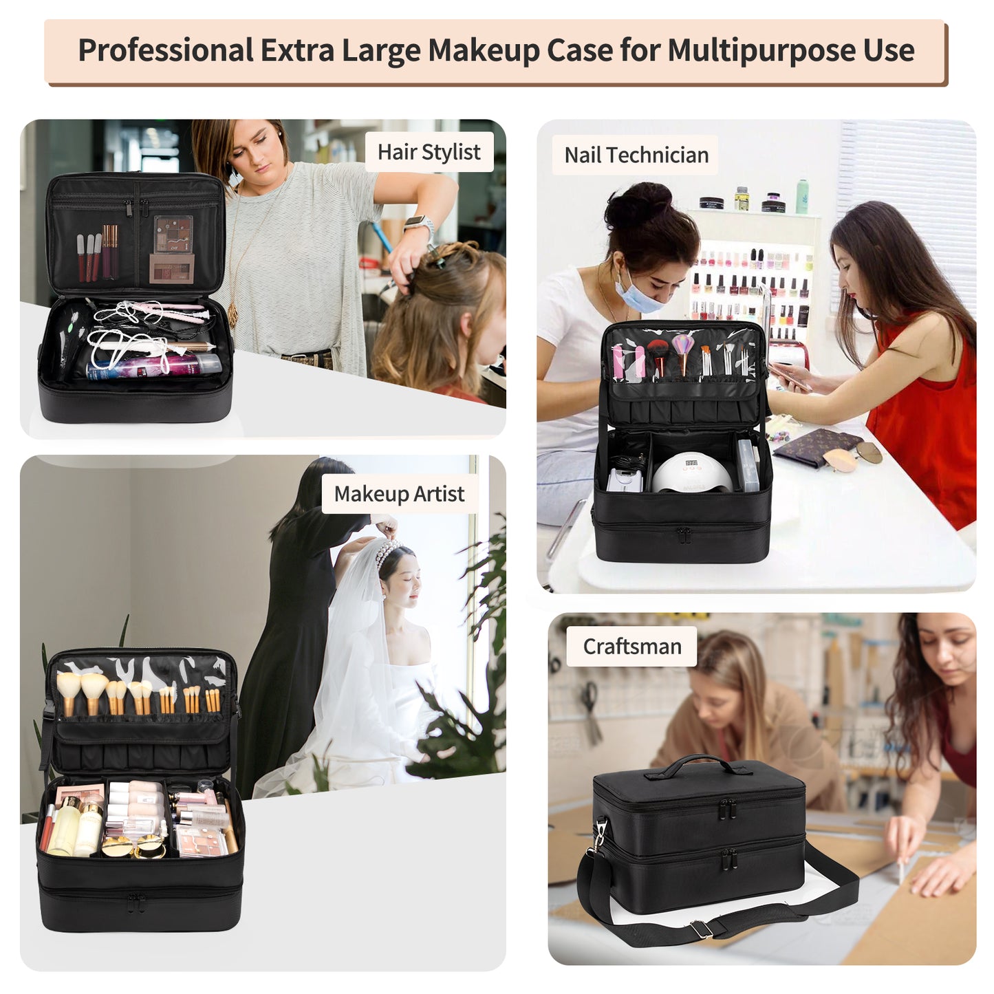 Relavel Double Layer XL Makeup Travel Case Organizer