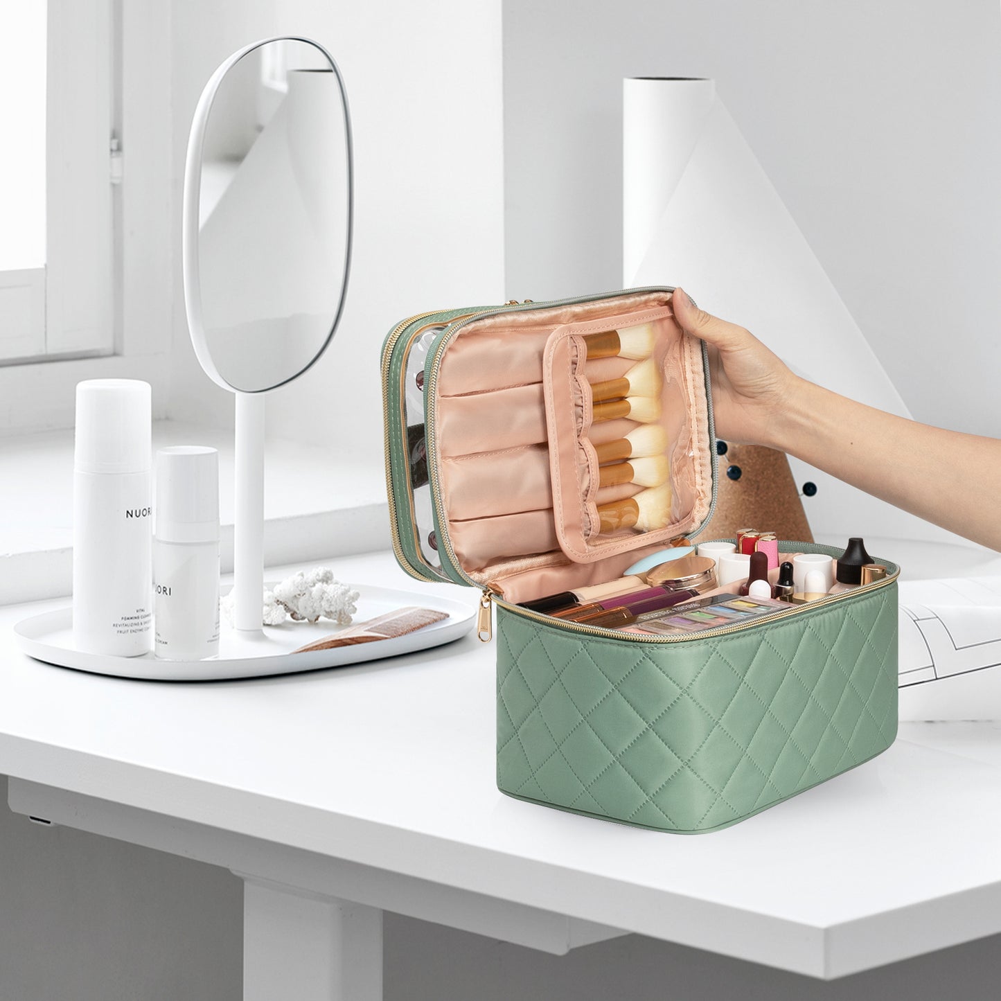 Double Layer Cosmetic Cases Travel Makeup Organizer Bags