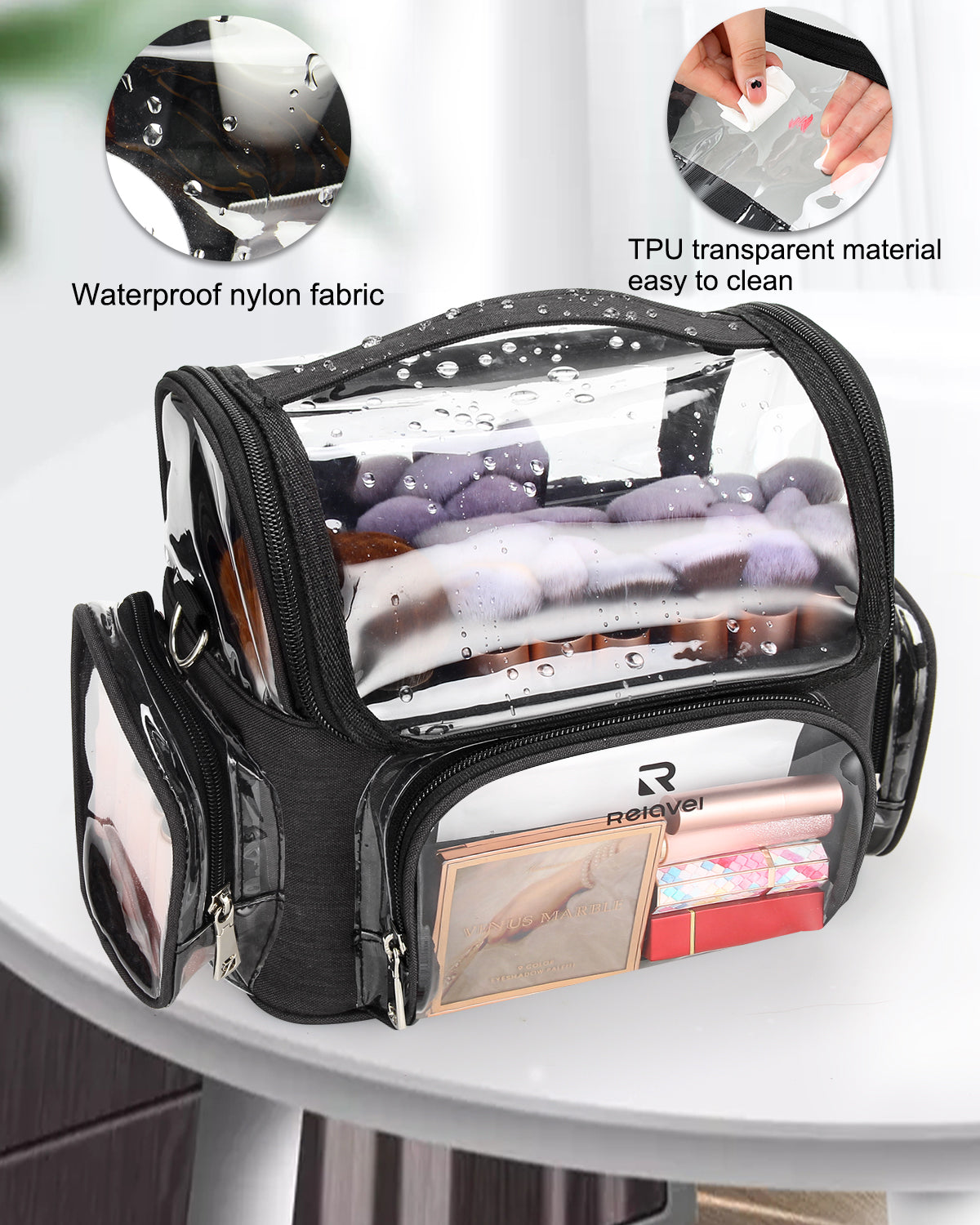 Relavel Large Full Clear Makeup Brush Bag