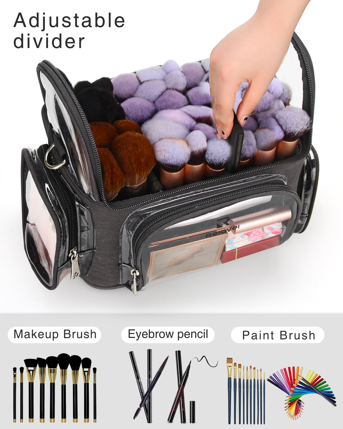 Relavel Large Full Clear Makeup Brush Bag