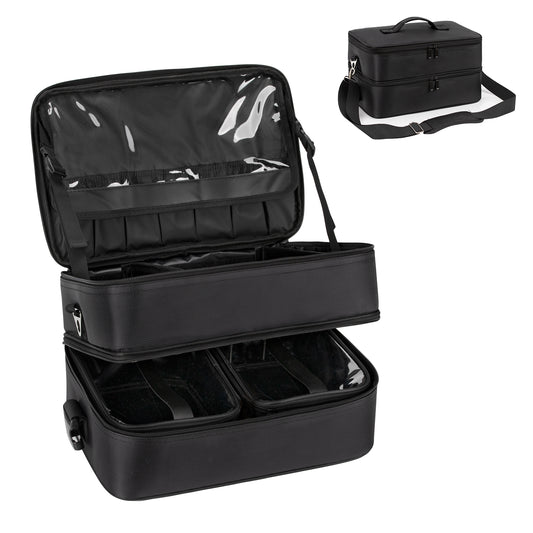 Relavel Double Layer XL Makeup Travel Case Organizer