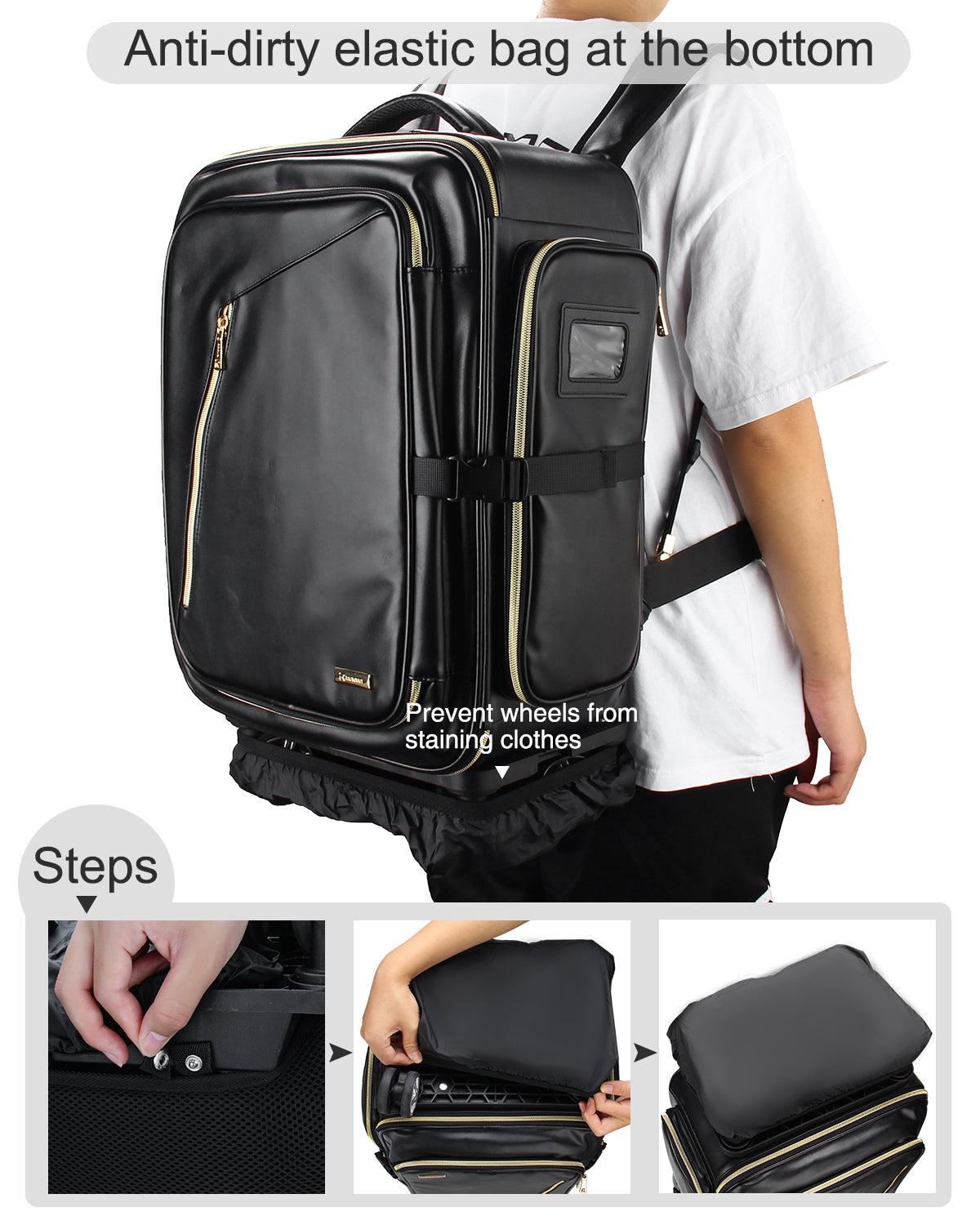 Relavel Leather Backpack Rolling Makeup Trolley Case