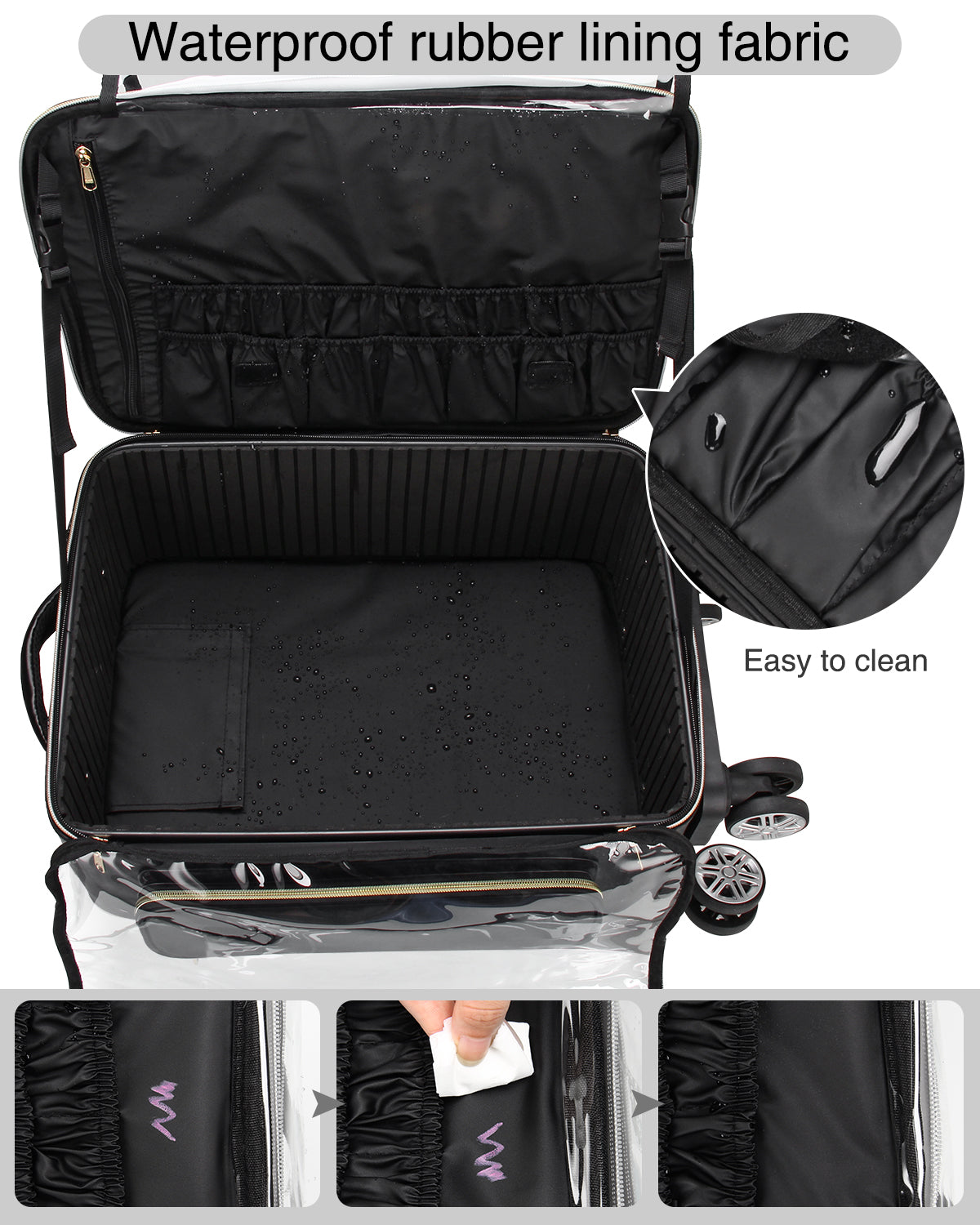 Relavel Leather Backpack Rolling Makeup Trolley Case